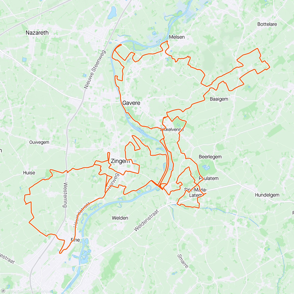 アクティビティ「MTB Ride De Vleermuis & Bloso Zingem & uitbollen」の地図