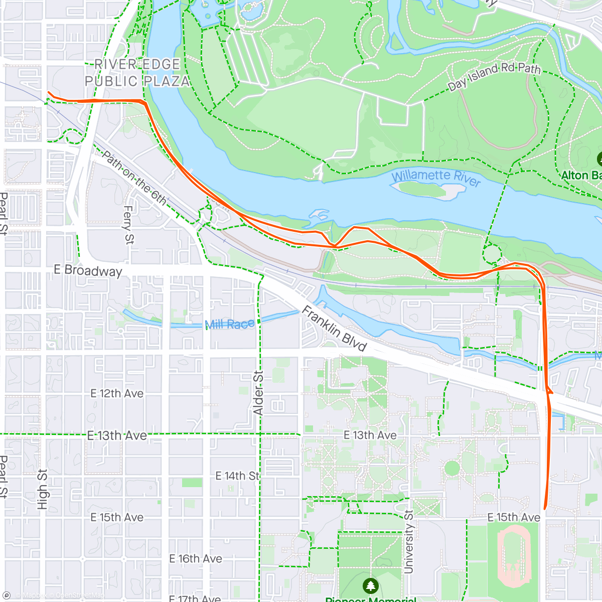 Map of the activity, Eugene Travel Day Shakeout.