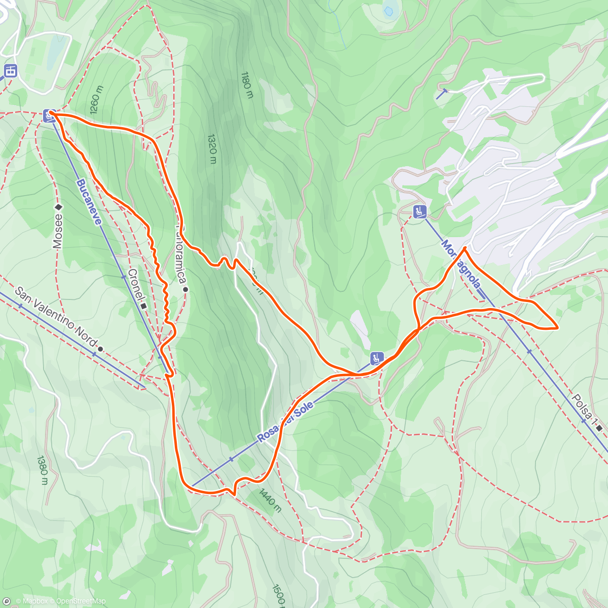 Map of the activity, Sessione di sci fuoripista serale