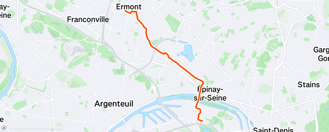 Map of the activity, Sortie vélo en soirée
