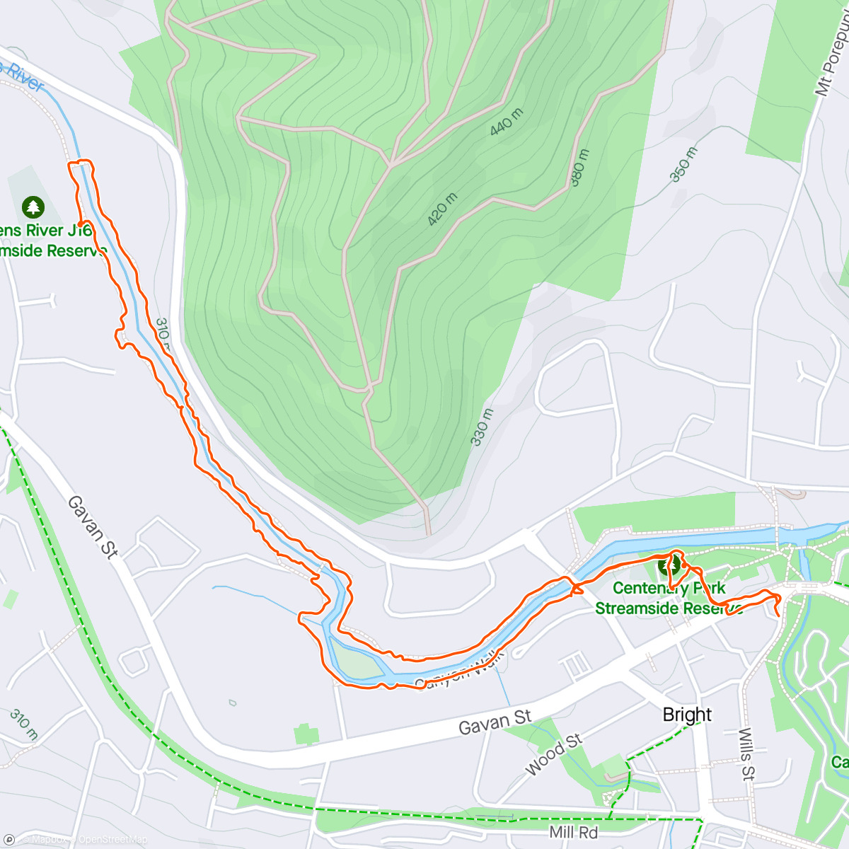 Map of the activity, Canyon Walking Track