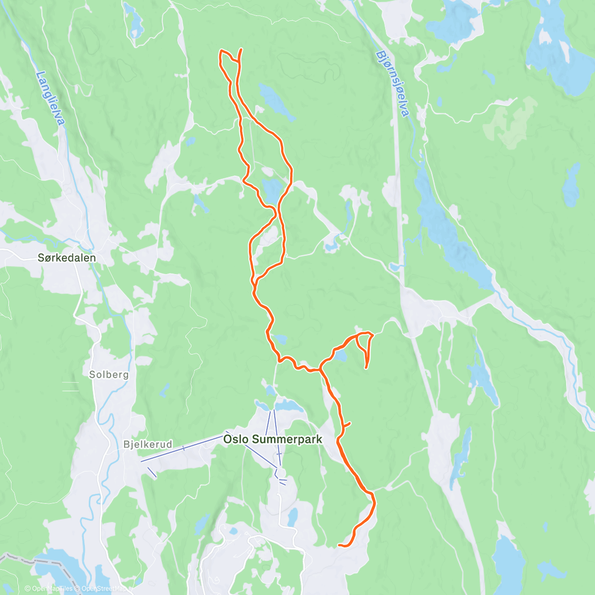 Map of the activity, Pissregn og null spor til Glåmene. Noe pakka fra Appelsinhaugene og hjem via Skjennungstua. Synd med plussgrader nå