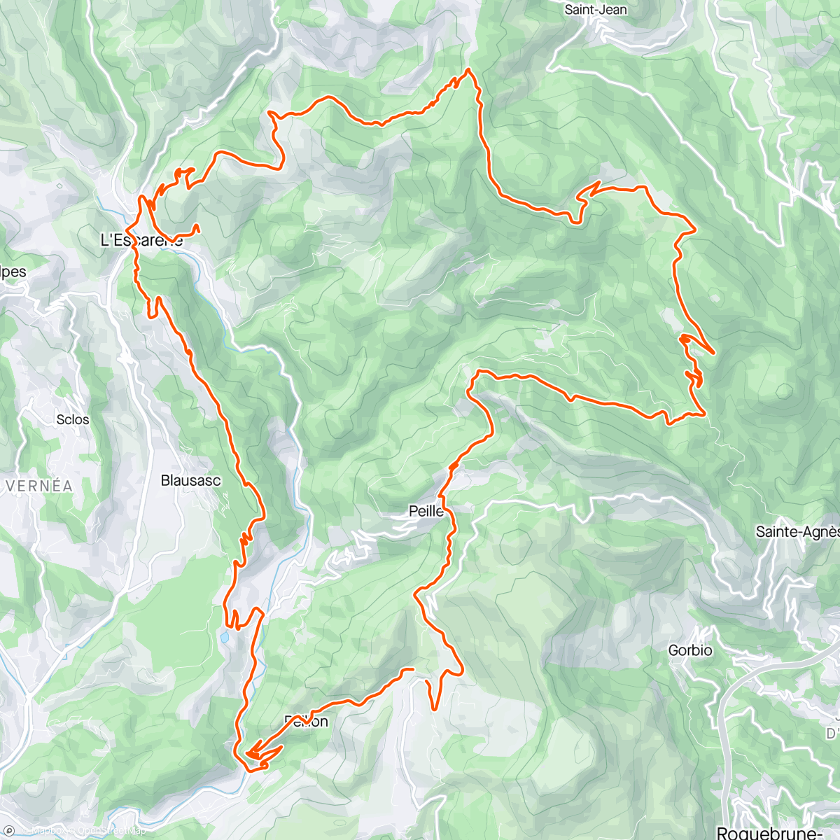 Map of the activity, VTT: Peillon - Blausasc - Montagnac - Col Cavallier - Baisse du Pape - Peille
