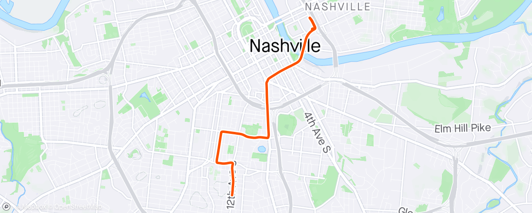 Mapa de la actividad (Cheering on the girls at the Nashville Saint Jude's rock 'n' roll half marathon)