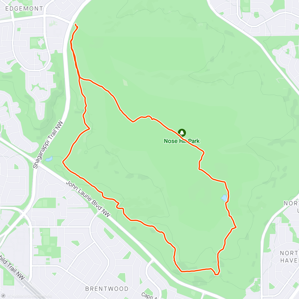 Map of the activity, Nose Hill Trail Run