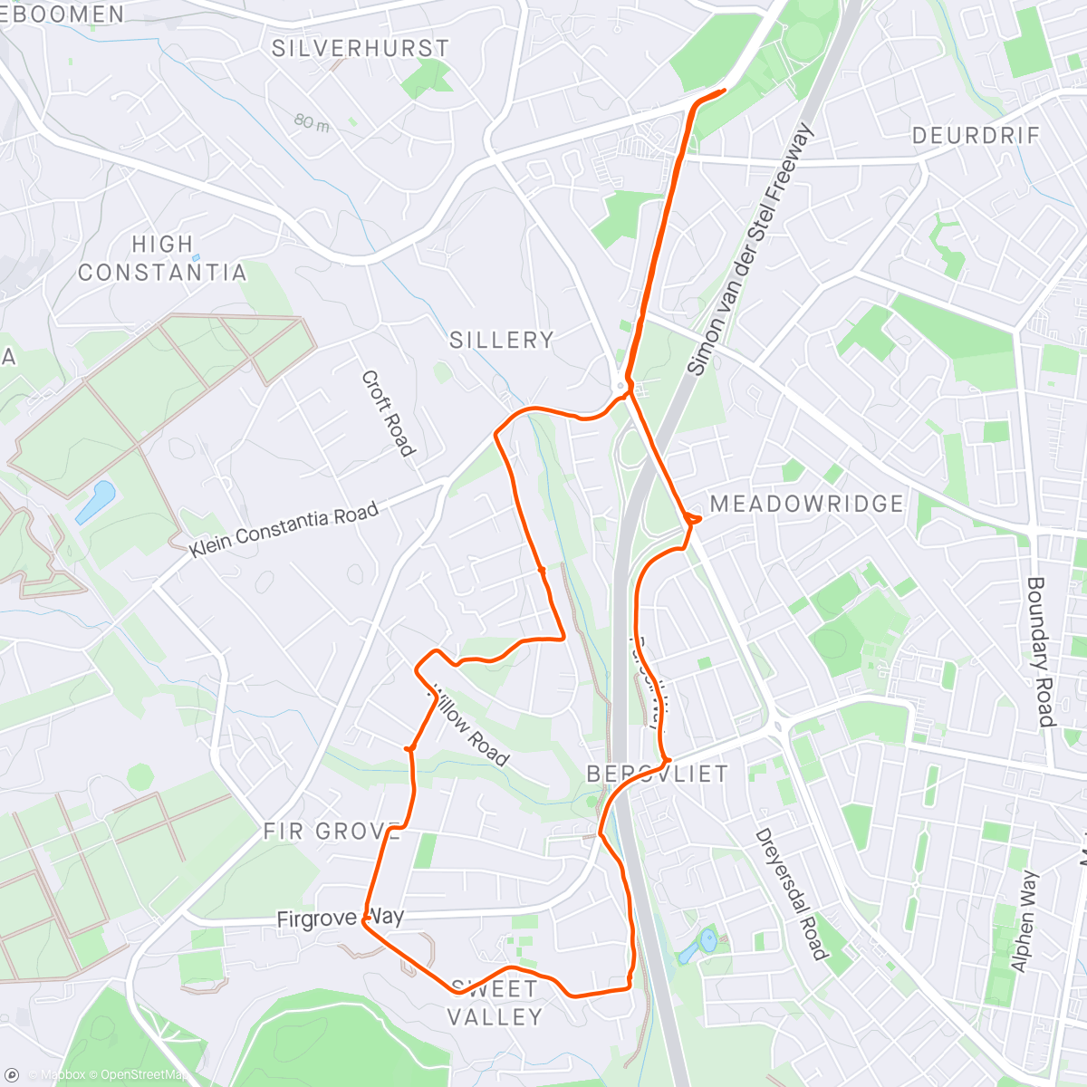 Map of the activity, Afternoon Run with VOB