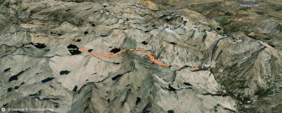 Map of the activity, Big Pete Meadow —> Muir Pass —> Wanda Lake