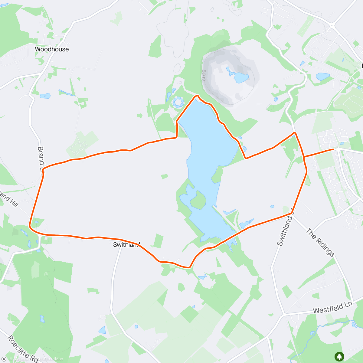 Mappa dell'attività Swithland 6 league race 🐾🦡 Fastest I've ran 6 miles in 3.5 years!!! 😱 Wanted my average pace to be 8 ½ min miles so I'm chuffed with that 🖤
