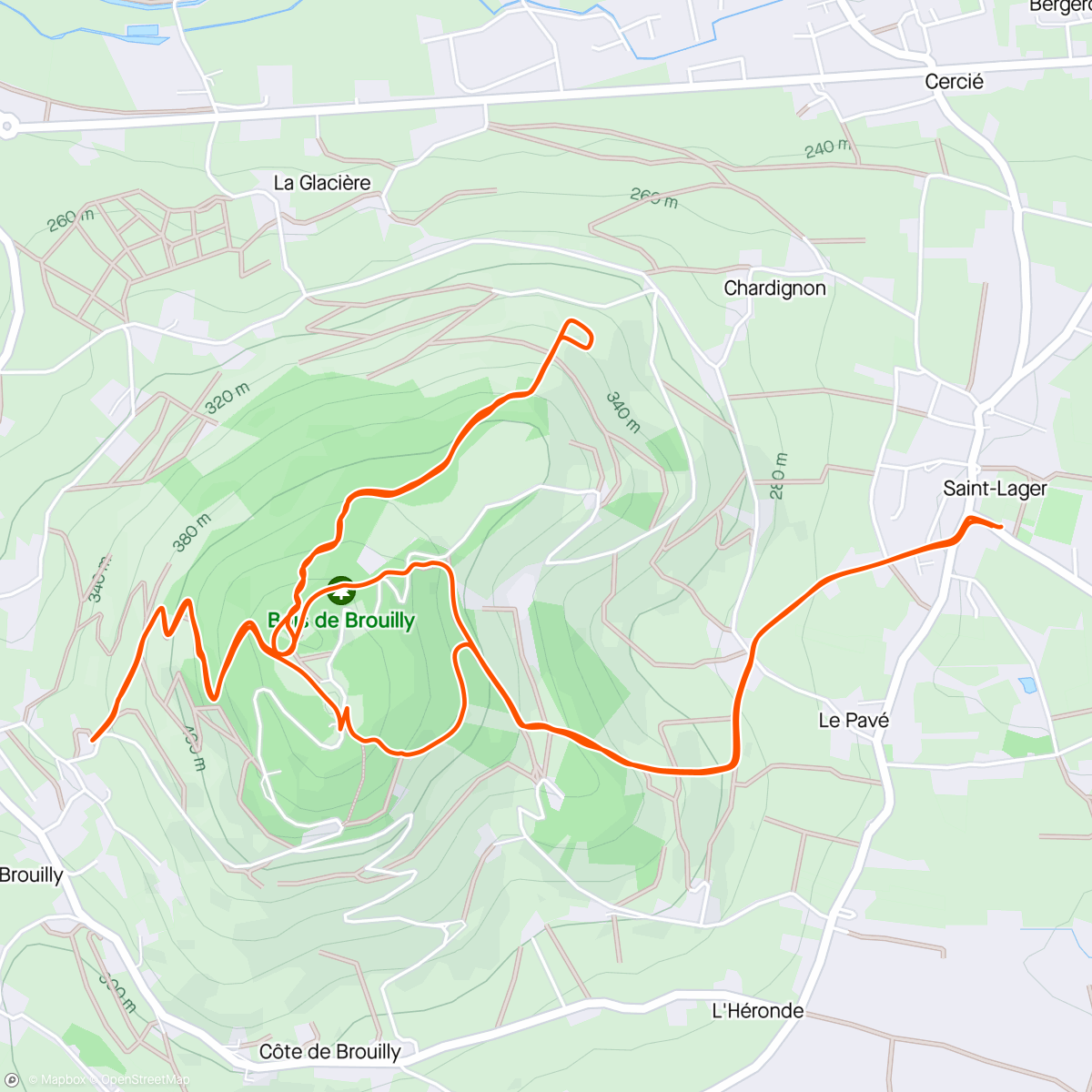 Mappa dell'attività W/tempo D+ (Mont Brouilly)