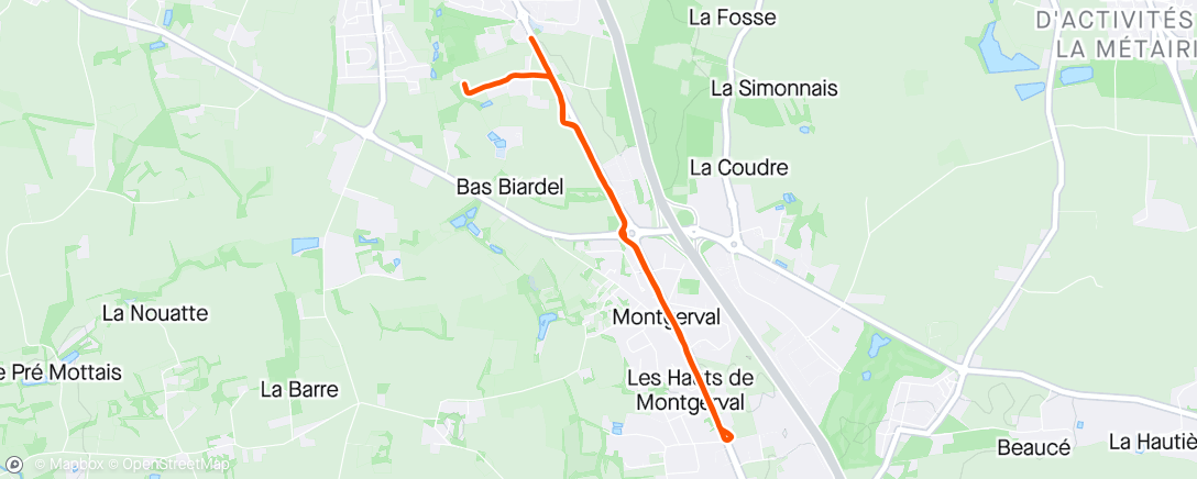 Map of the activity, Course à pied le soir