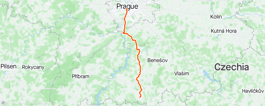 Map of the activity, Prčice - Praha, převoz vozidla
