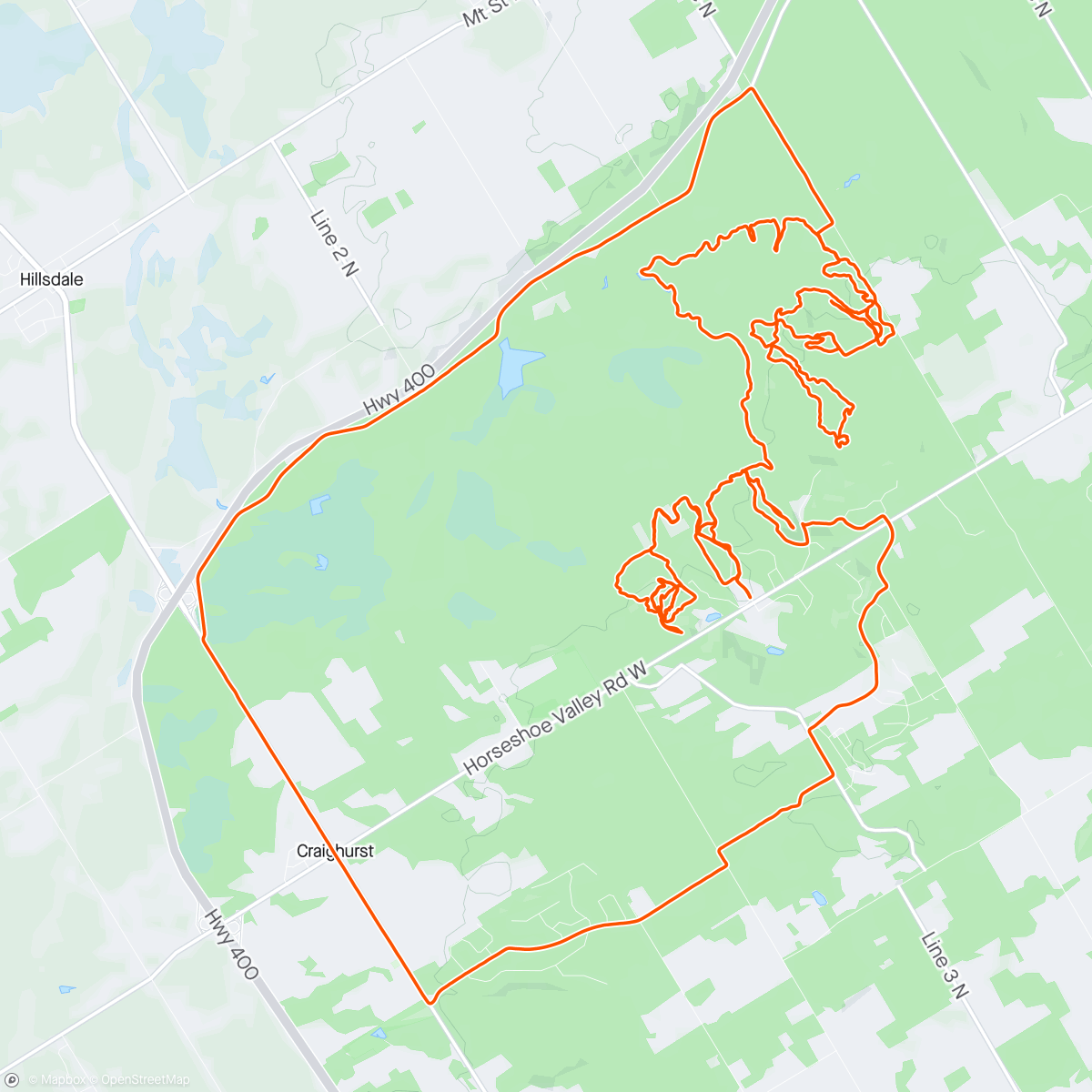 Map of the activity, mountain bike ride in the evening