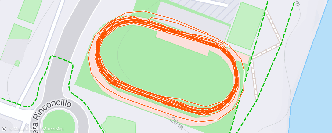 Map of the activity, 20 x (200m 45" + 100m trote)