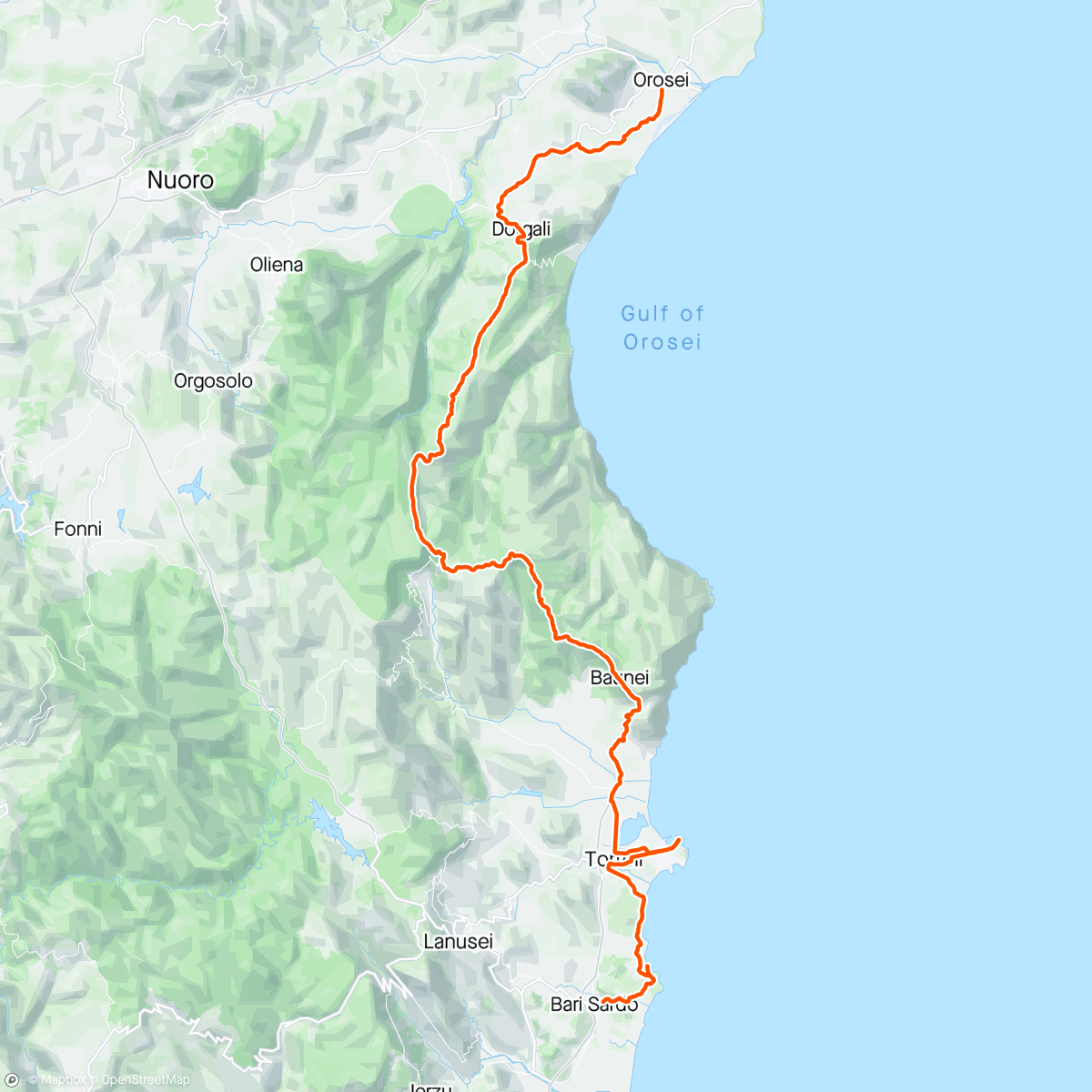 Map of the activity, Un giretto in Sarda da Orosei a Bari Sardo