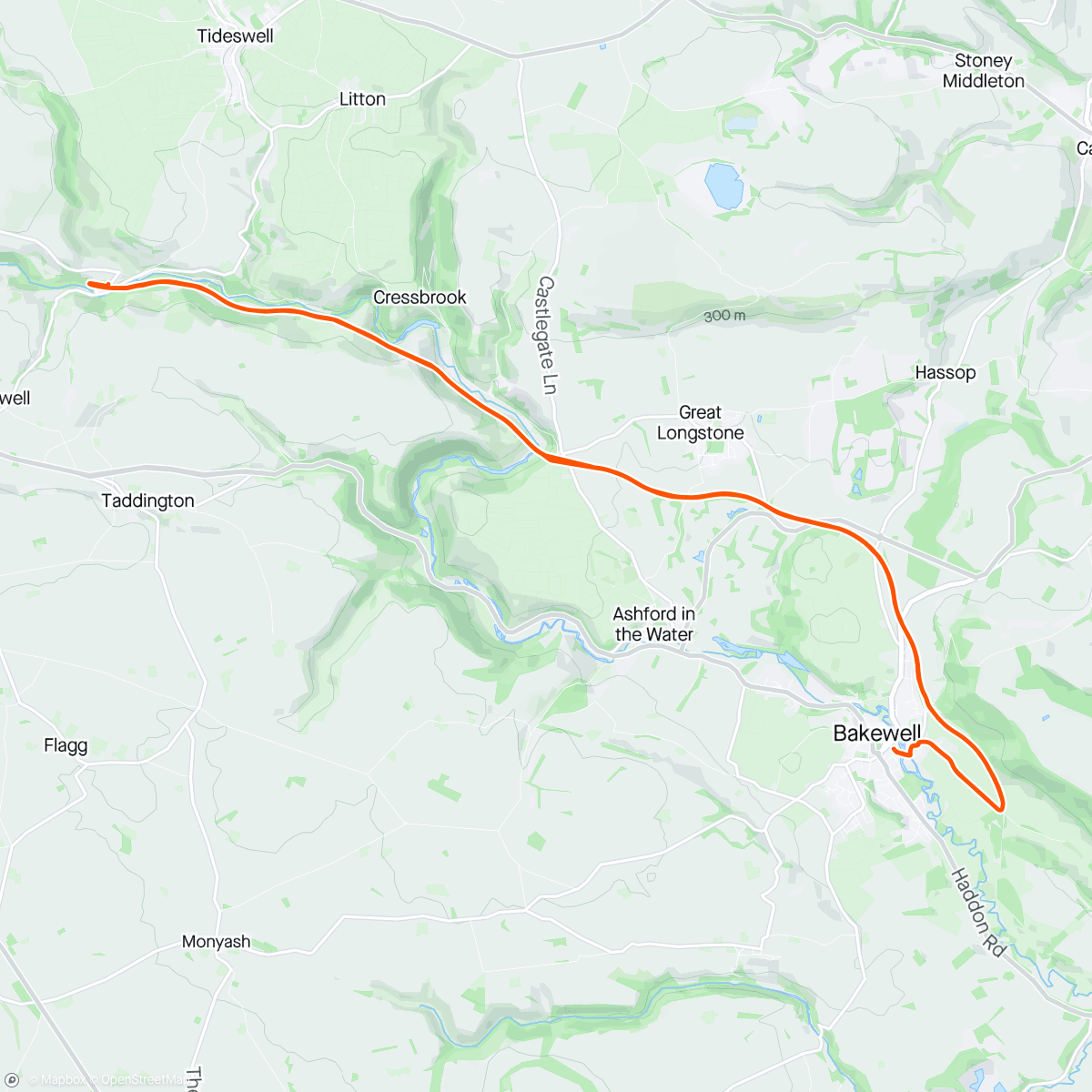 Map of the activity, Beautiful bike ride down the Monsal trail from Milersdale to Bakewell
