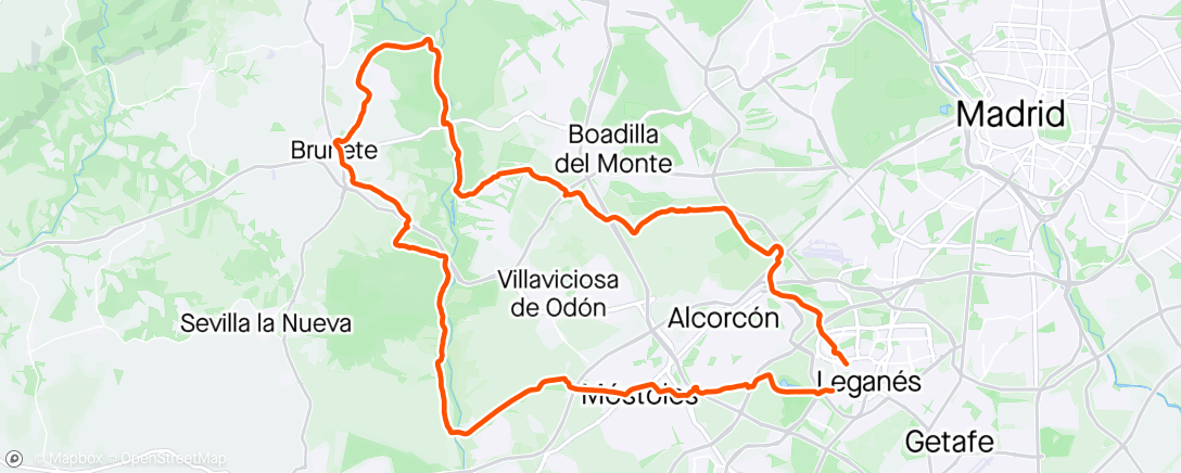 Map of the activity, Gravel. El bosque - Villanueva de la Cañada - - Brunete - Río Guadarrama - Móstoles