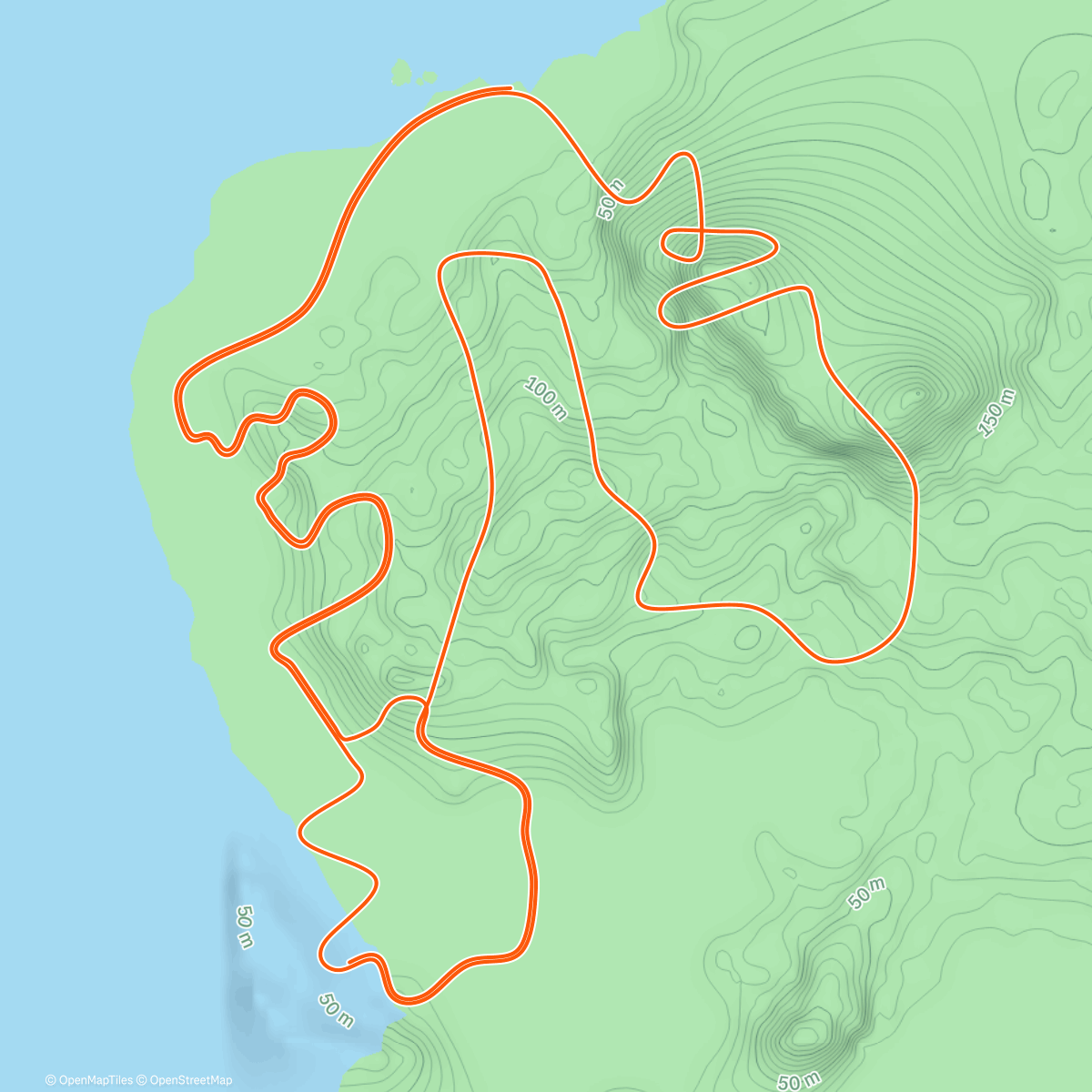 Map of the activity, Mølla: 10min 45/15 @3:45/km + 10min sammenhengende @4:00/km + 10min 45/15 @3:45/km🏃🏼‍♀️
