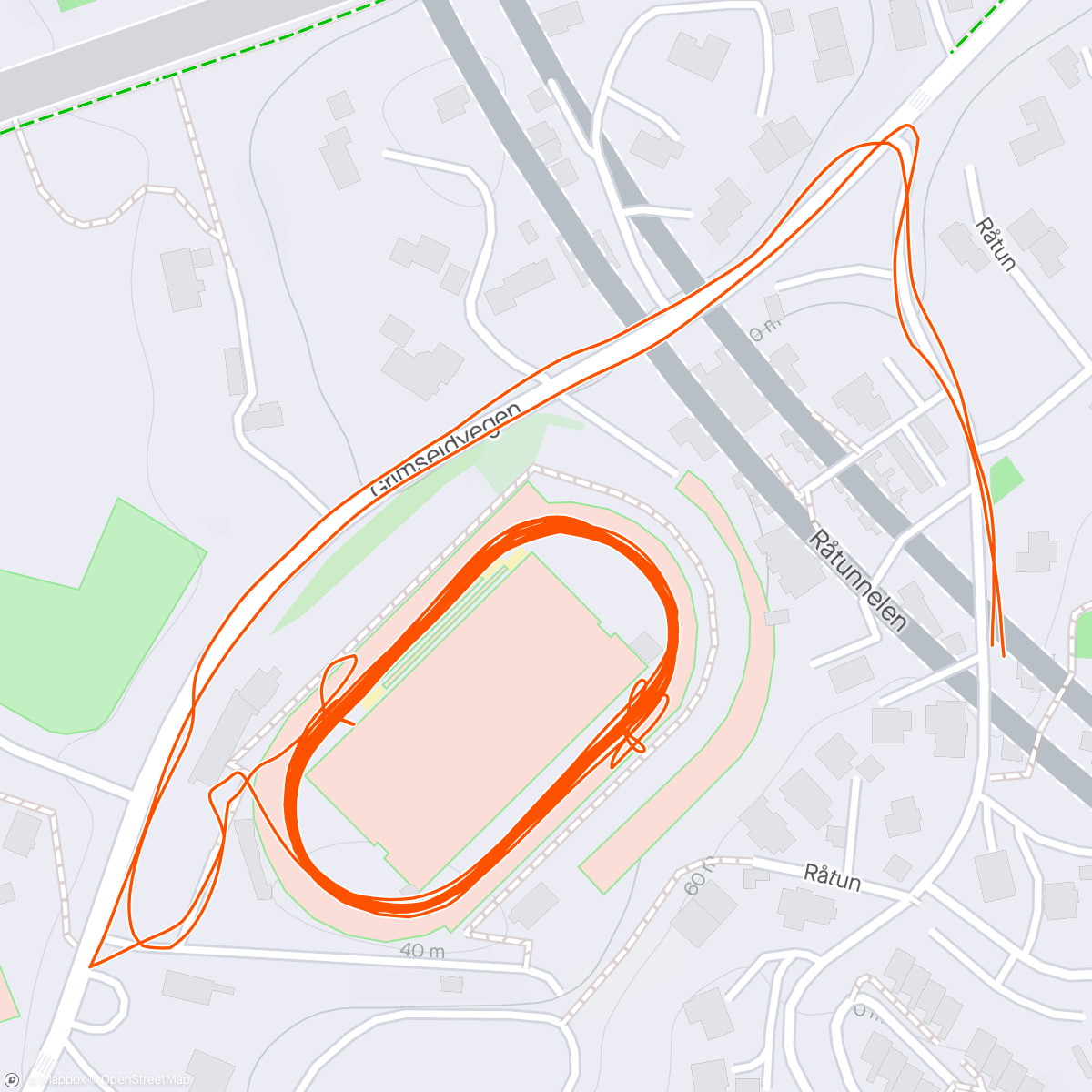 Map of the activity, 4 x 1000m @4:01-3:56