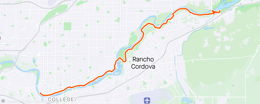 Map of the activity, Solo ride to Sac State - nature therapy