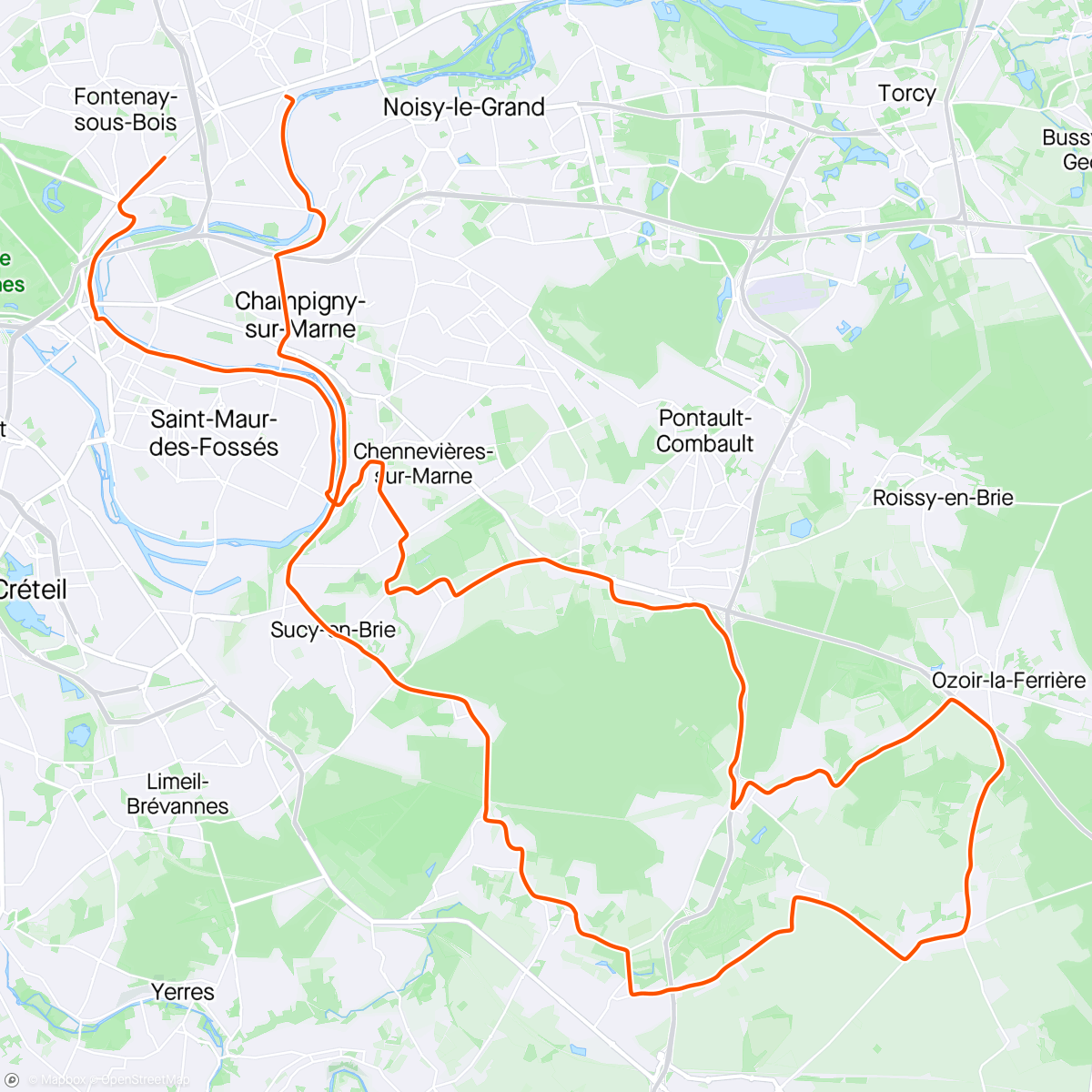 Map of the activity, Monday ride