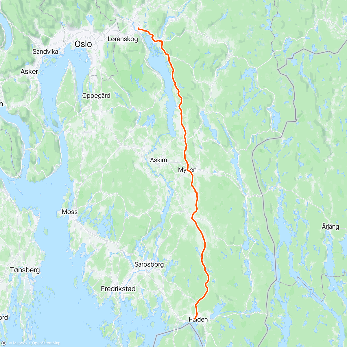 Map of the activity, Taco trill — Halden -Lillestrøm
