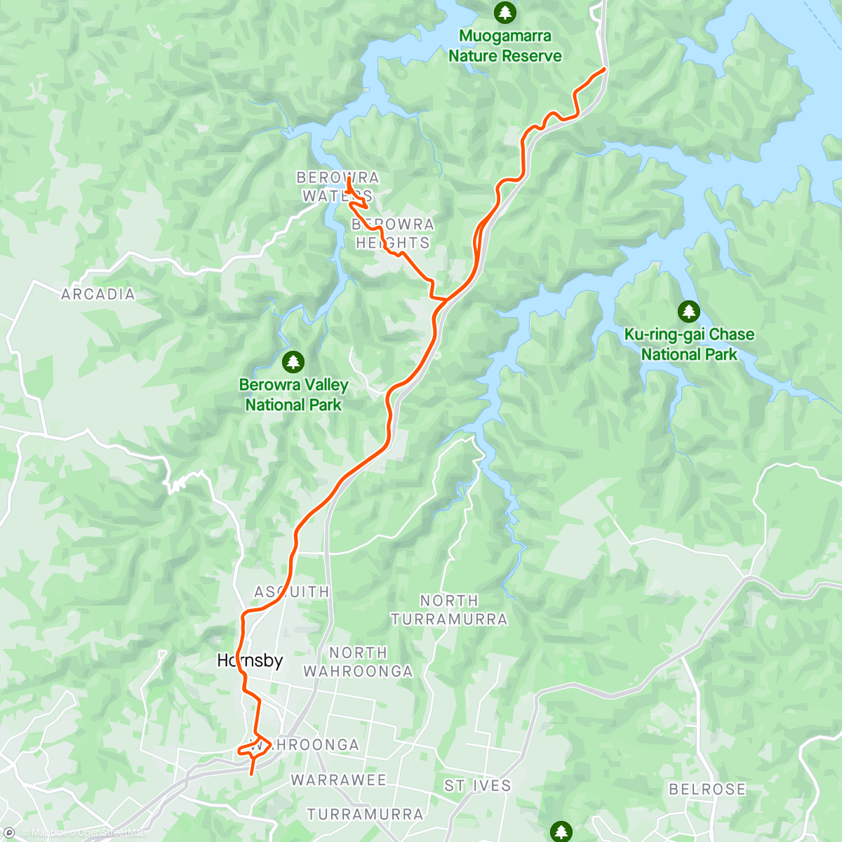 Map of the activity, Evening Z2 easy ride to PITTS and Berowra Waters ferry