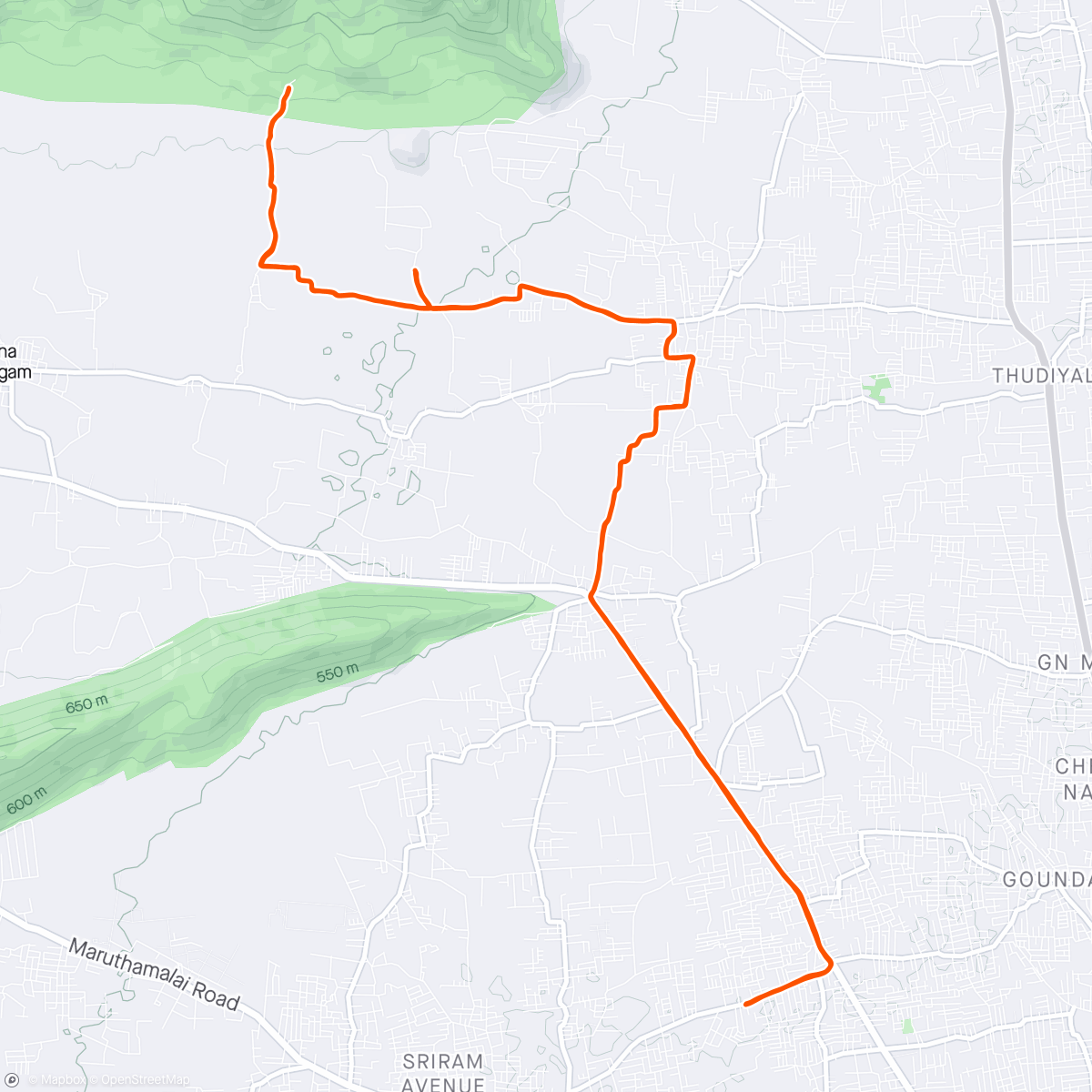 Map of the activity, MTB Ride to Ponnoothamman Temple Base