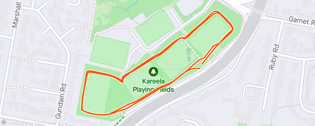Map of the activity, Morning Walk 2 laps of the ovals