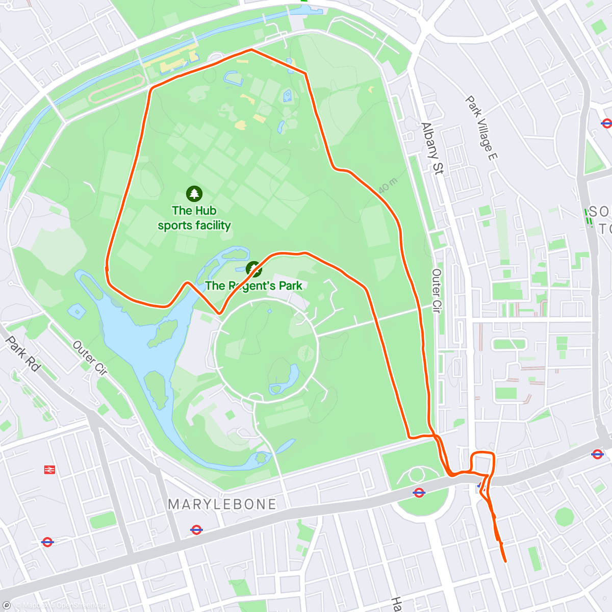 Map of the activity, Regents Park Shake out run