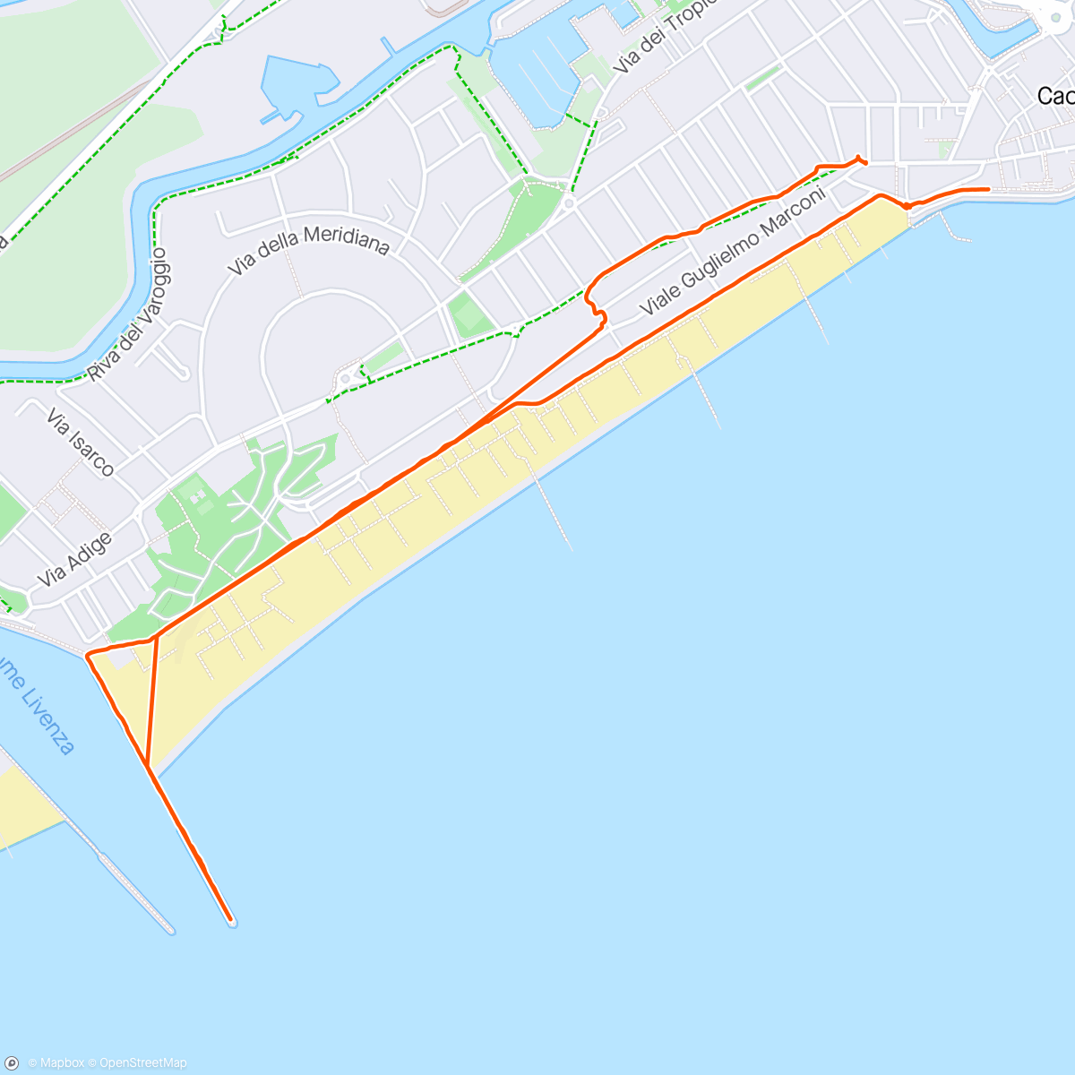 Map of the activity, Caorle centro - Faro - Caorle centro