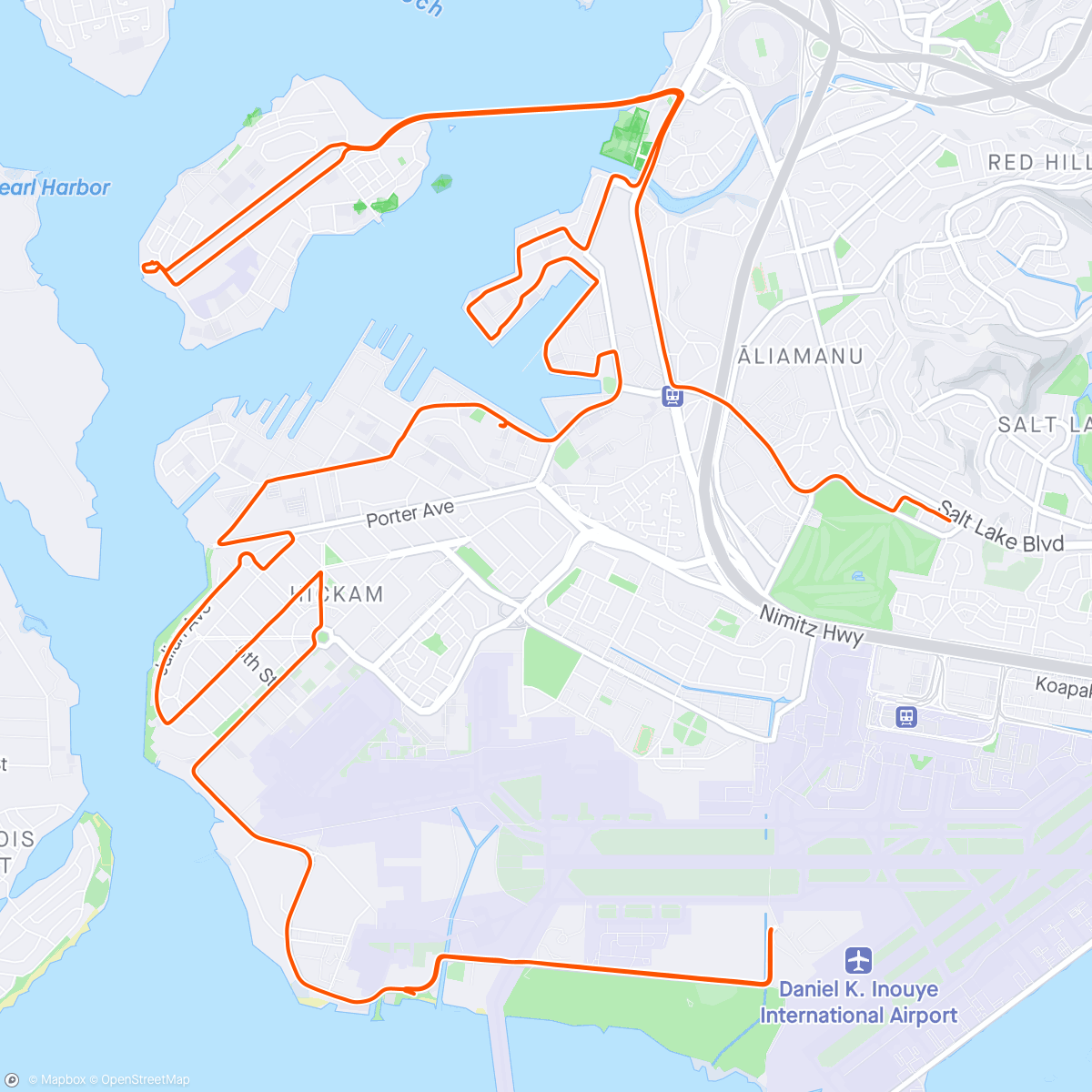 Map of the activity, Ford Island to the Beach - Honolulu, Hawaii ☀️