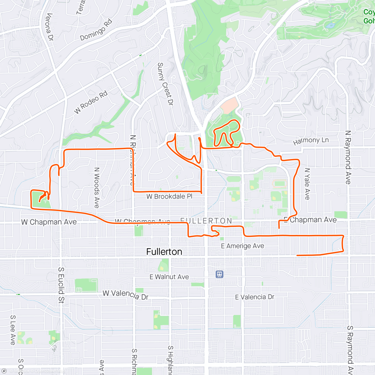Map of the activity, Fullerton alleys & hills
