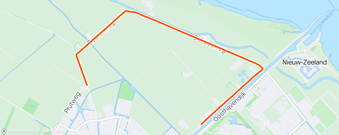 Mappa dell'attività Namiddagloop warming-up en 6km hardlopen.