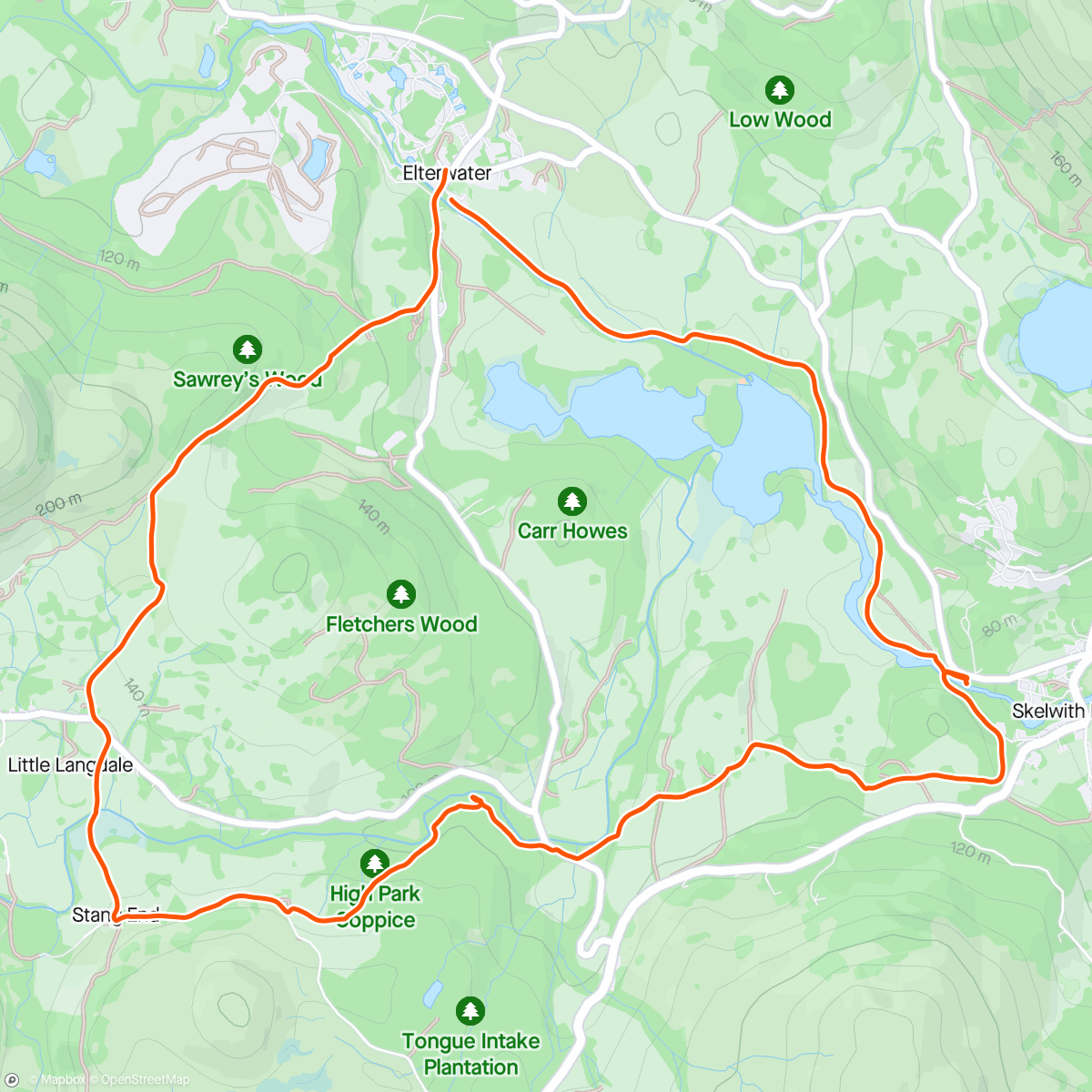 Map of the activity, Skelwith Falls and Elterwater