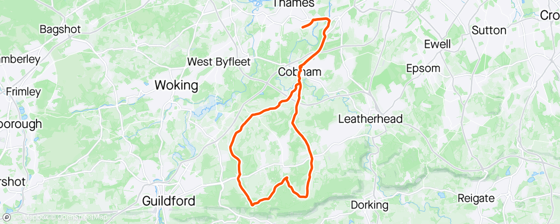 Map of the activity, Surrey Hills with BikeFitJames - turned into a double puncture smashfest