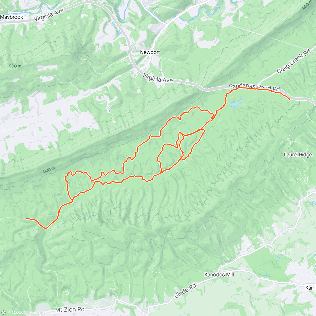 Mapa de la actividad (In the valley at Pandapaws. Prescribed burn still happening)