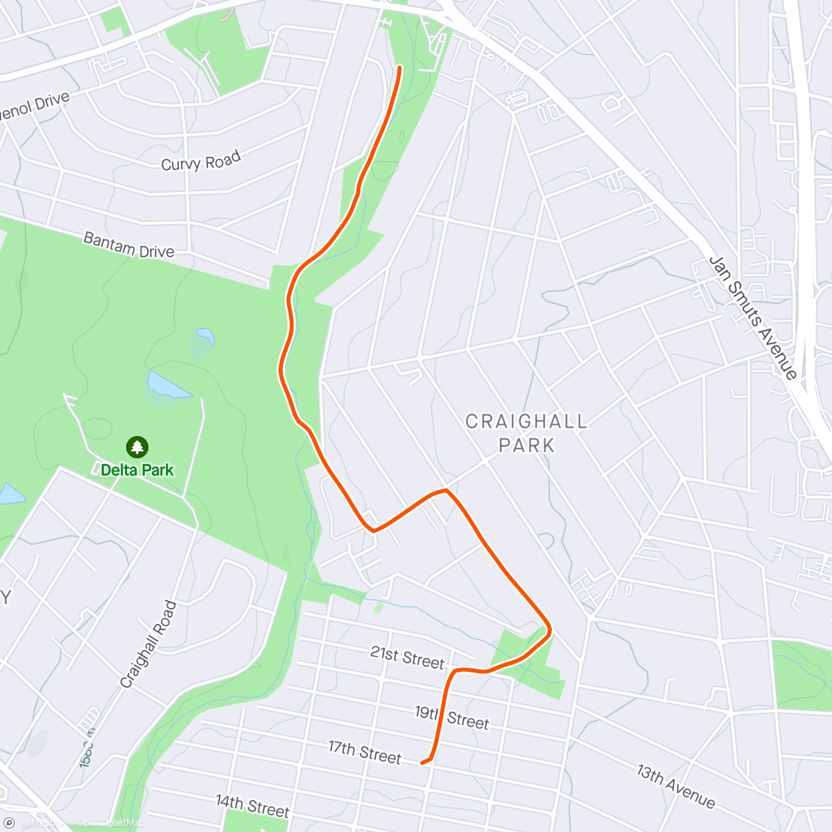 Map of the activity, Walk 🚶‍♂️home along the Spruit 💧 after Breakfast