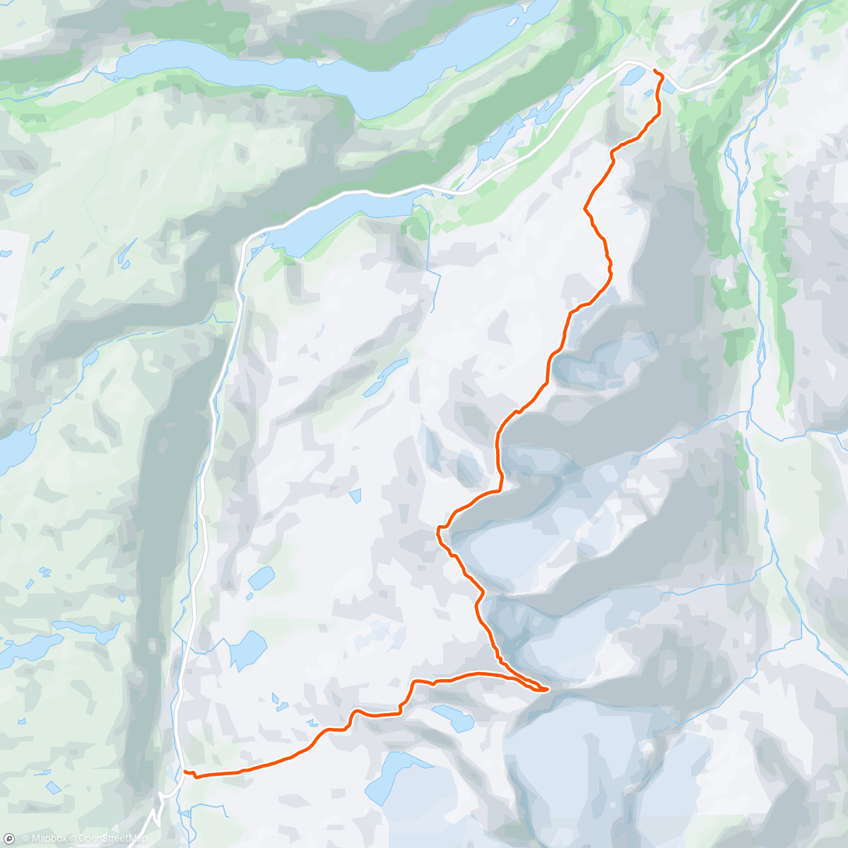 Map of the activity, Storebreatind (2016 moh), Veslbreatind (2092 moh), Hurrbreatind (2060 moh), Veslfjelltind (2157 moh), Loftet (2170 moh)