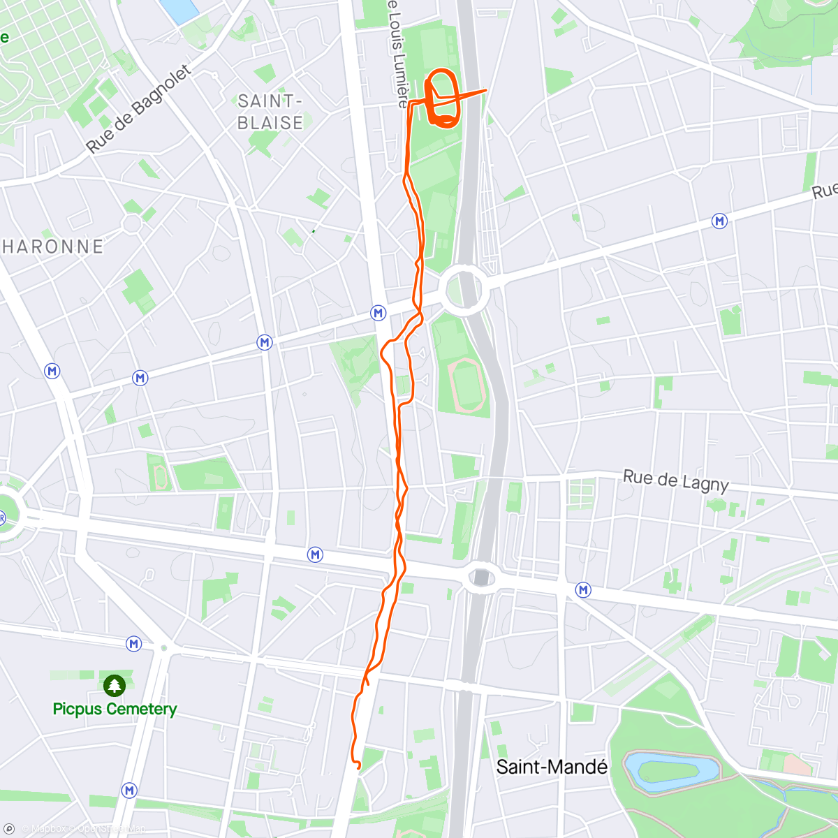 Map of the activity, 8 x 400 r 2'