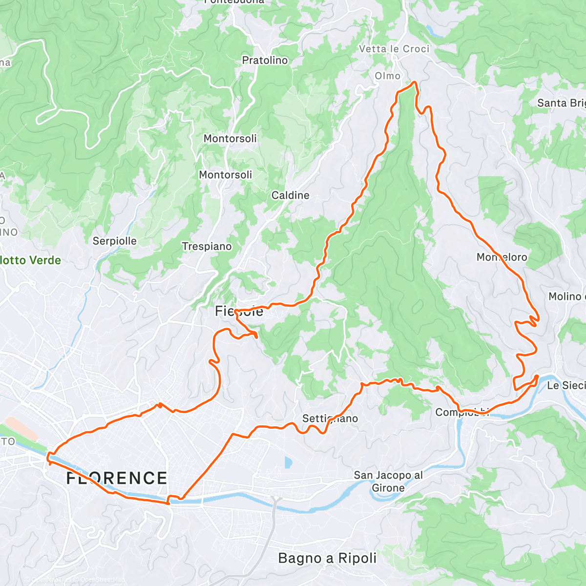 Map of the activity, Fiesole climb, Monteloro descent. ✌️