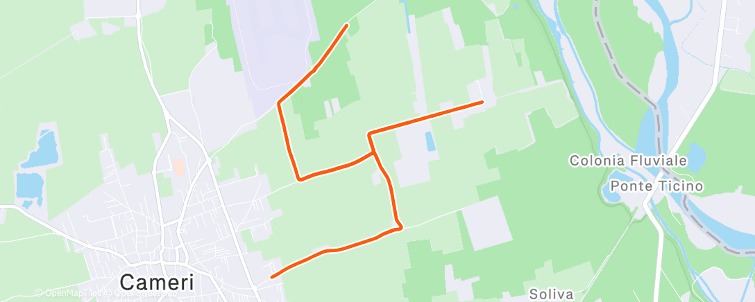 Map of the activity, 3x 3000m - 1km recovery