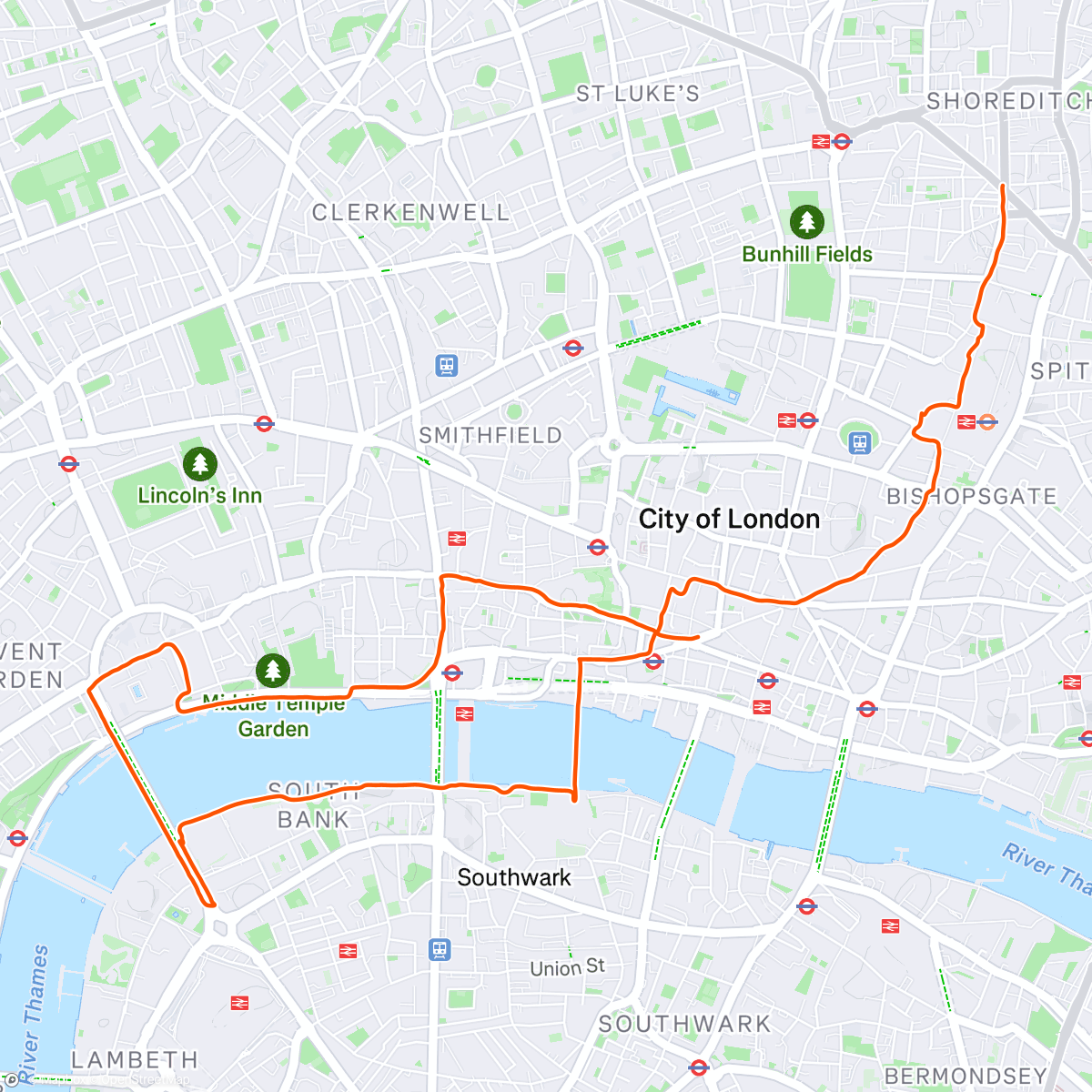 Map of the activity, Bucket list: running along the Thames