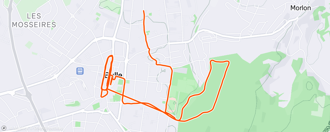 Map of the activity, Course à pied en soirée entraînement groupe Corrida 2x2 bouclettes" rapide"  🥵 et un peu trop vite 😅