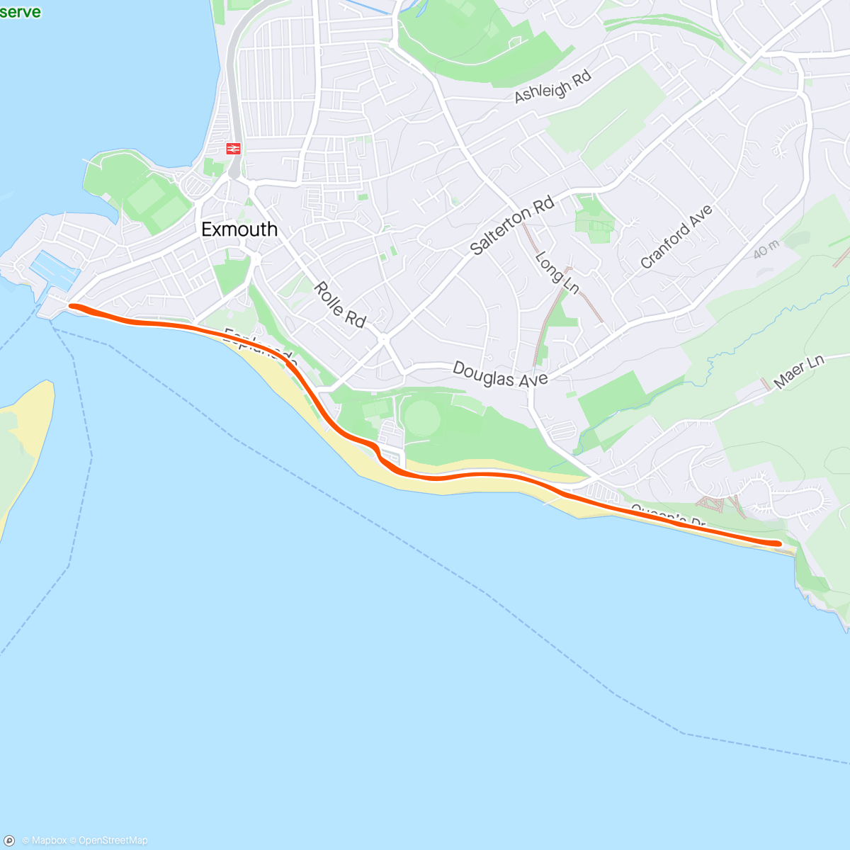 Map of the activity, Evening Run on the Beach
