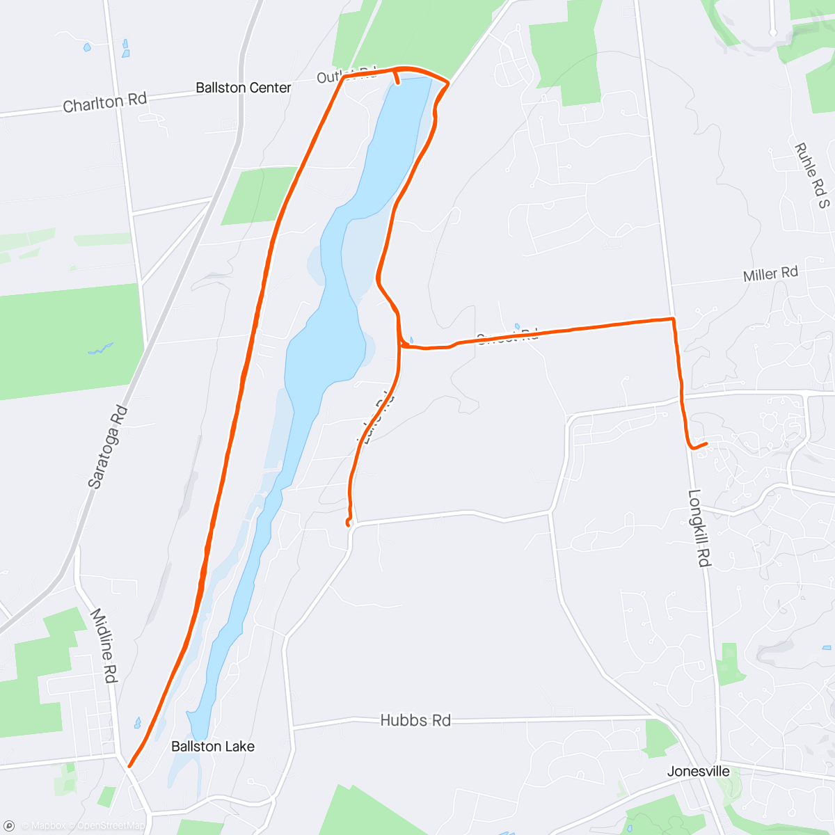 Map of the activity, Ballston Lake hood ride till my battery died. 🤨