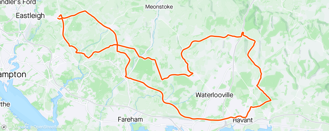 Map of the activity, Morning Ride… Solo to Rowlands Castle vía Portsdown