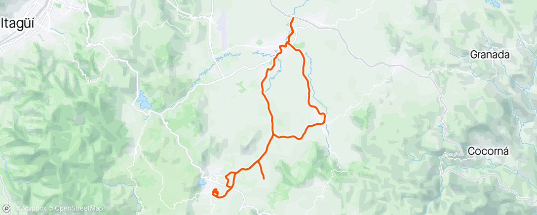 Map of the activity, En Cicla de Montaña por vias de La Ceja - El Carmen de Viboral y Rionegro en Antioquia