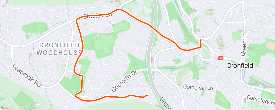 Map of the activity, WFH Day 795 , Run warmer than  expected. Crash Tuesday continues, Car ran into Bus on Dronfield bottom, just before Snape Hill,Police just arrived. Temporary traffic lights bottom of Hallows, good to be on road watch, prior to trip to destination of choic