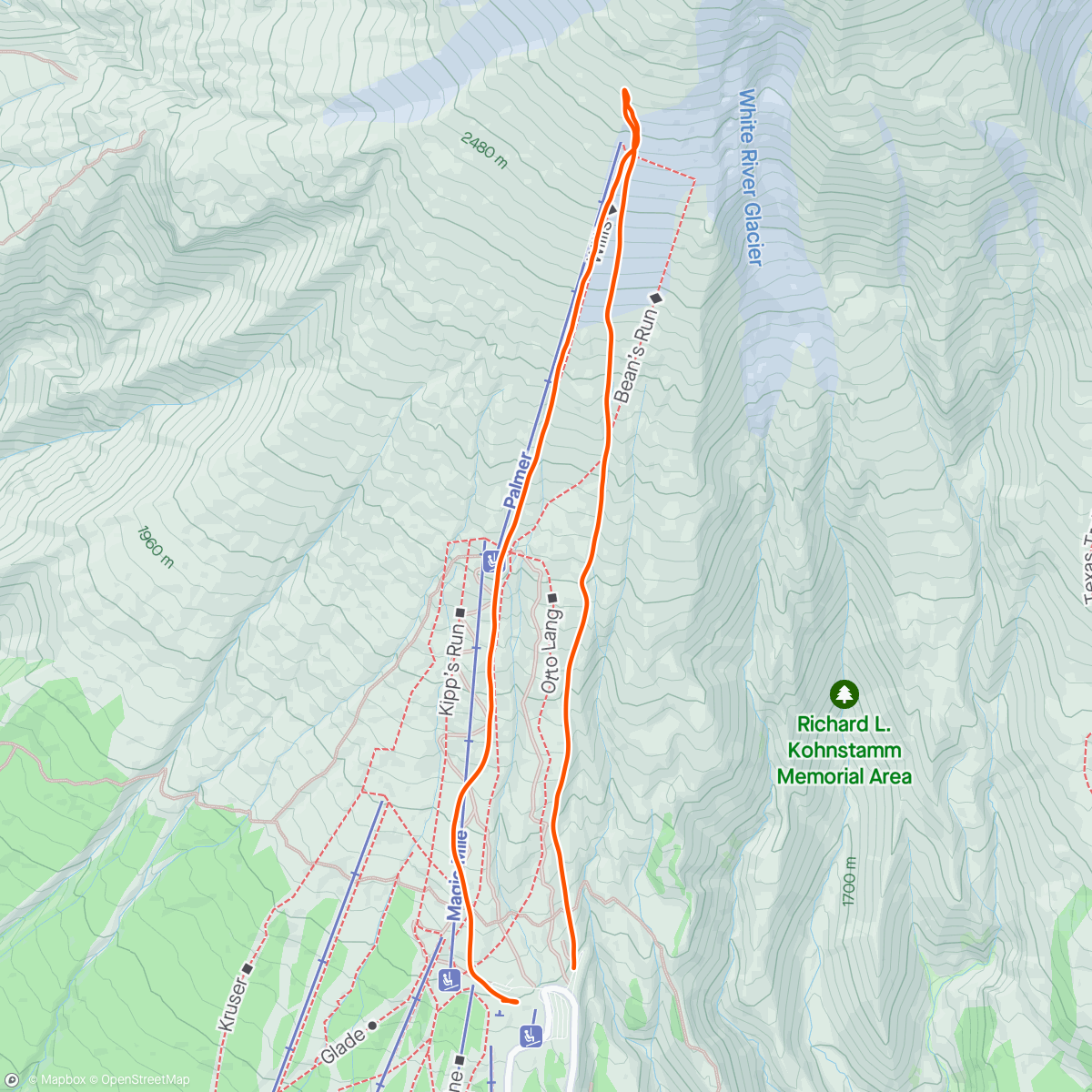 Map of the activity, Slopes - A morning skiing at Timberline Lodge and Ski Area