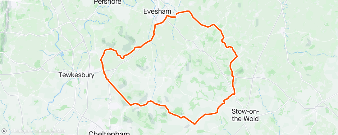 Map of the activity, Morning Ride, Bushcombe, wynchome, and Guiting power for carrot 🥕 cake. Accidentally pause Strava for the bushcombe climb ffs !!